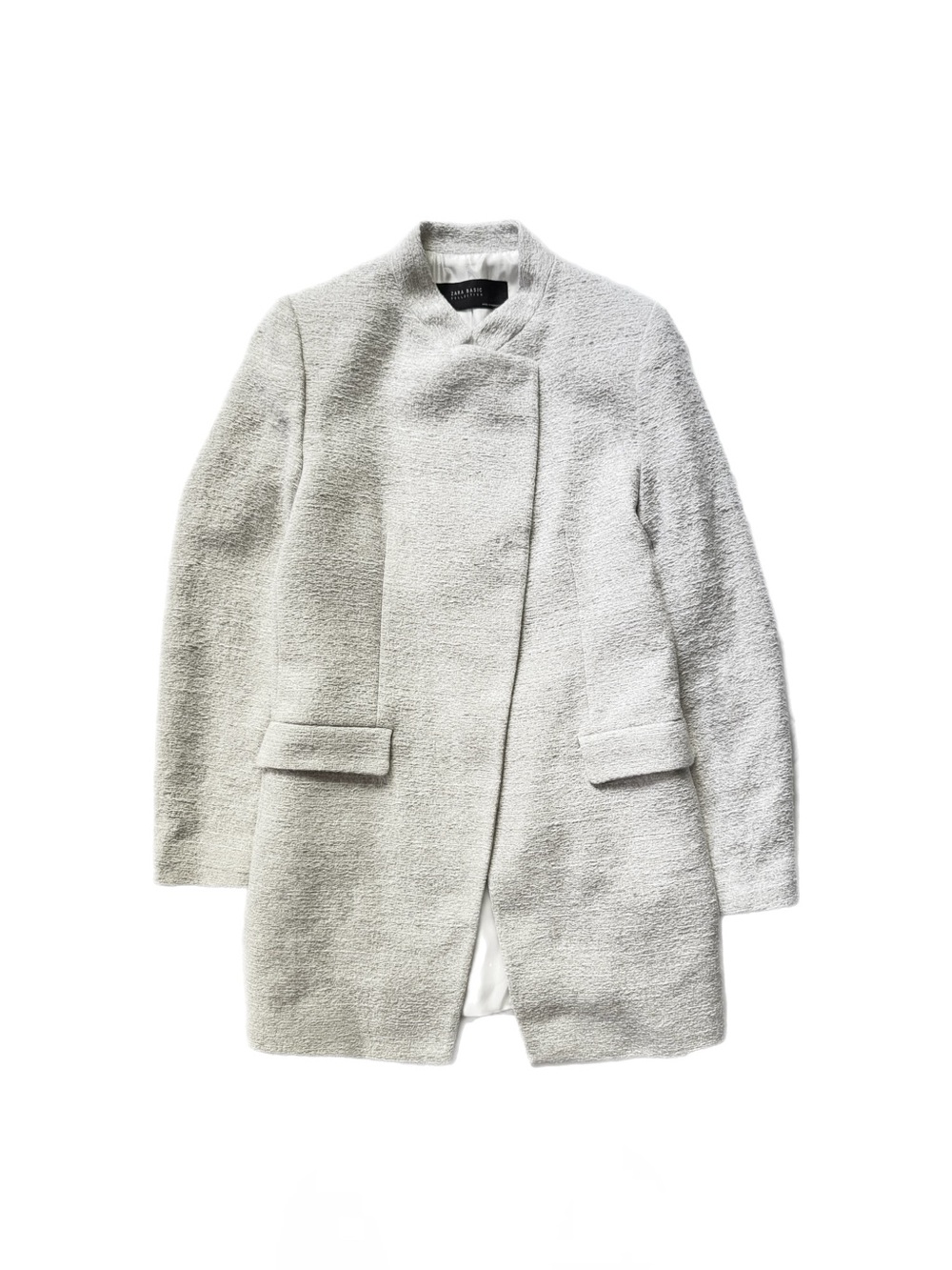 Zara Rare Snap Collar Cream Textured Tweed Long Lined Coat